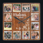 I'm Retired Photo Collage Rustic Wood Retirement Square Wall Clock<br><div class="desc">Whatever,  I'm retired. Know anyone who is enjoying retirement and no longer cares about what time it is? This wood design funny quote clock is the perfect gift for the retiree in your life. Customize it with 12 pictures for the photo collage.

Sample Photography © Storytree Studios,  Stanford,  CA</div>