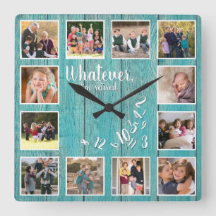 I'm Retired Photo Collage Rustic Wood Retirement Square Wall Clock