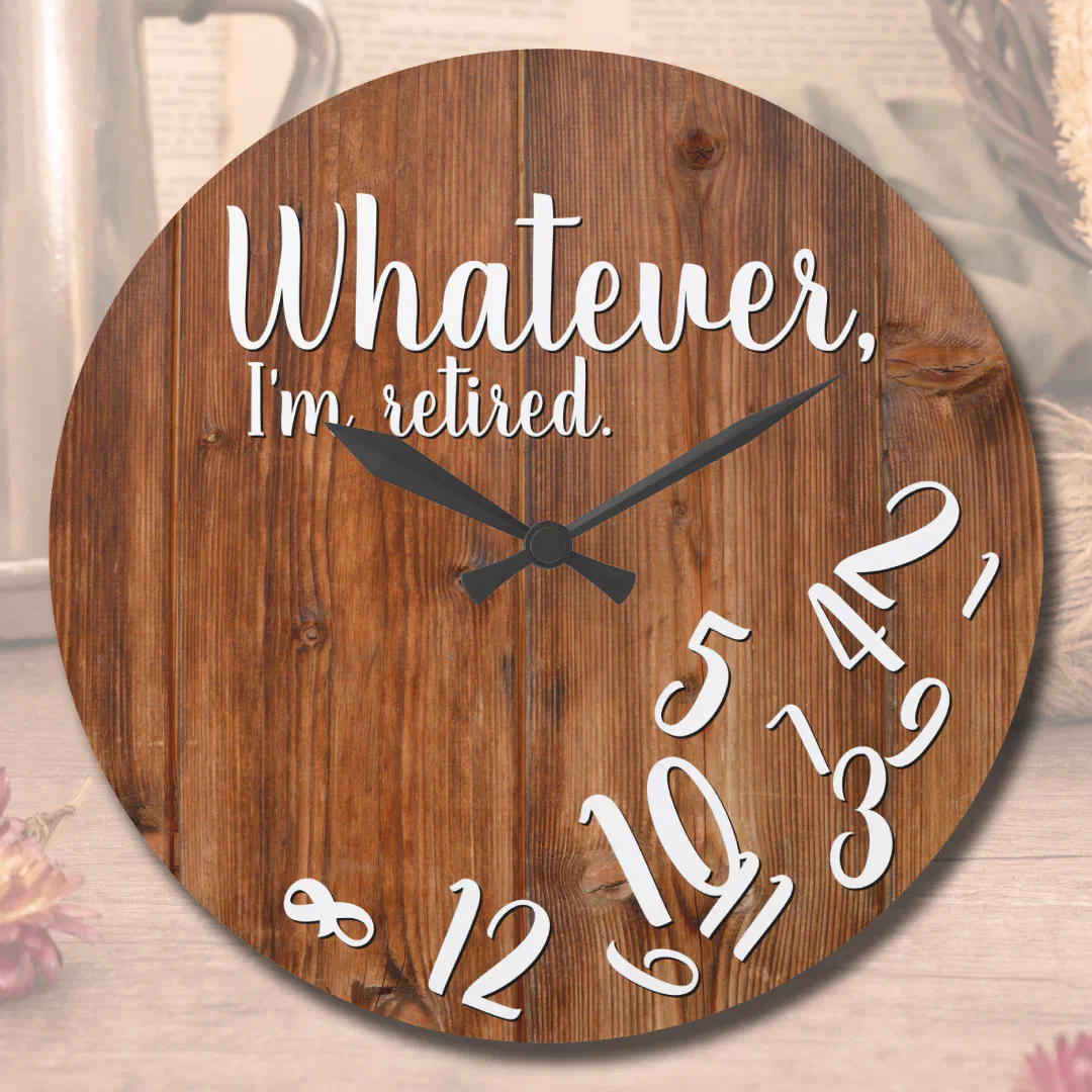 I'm Retired Rustic Wood Funny Retirement Brown Large Clock (Creator Uploaded)