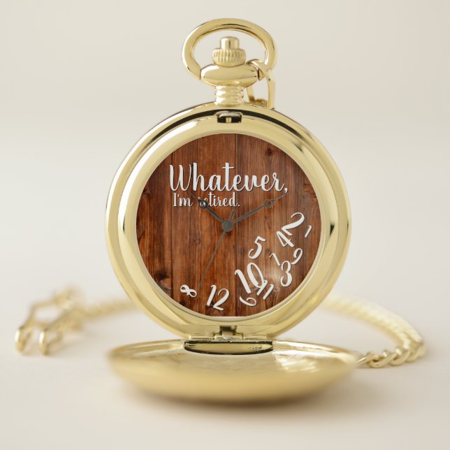 I'm Retired Rustic Wood Funny Retirement Brown Pocket Watch (Inside)