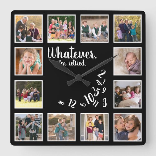 Im Retired Rustic Wood Retirement Photo Collage Square Wall Clock