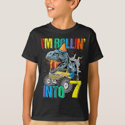 Im Rollin into 7 Monster Truck 7th Birthday Shir T_Shirt