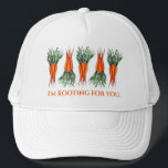 I'm Rooting for You Bunch Carrots Funny Gardening Trucker Hat<br><div class="desc">Foodie design features an original marker illustration of a bunch of ripe orange carrots.

This vegetable design is also available on other products. Lots of additional food-themed designs are also available from this shop. Don't see what you're looking for? Contact Rebecca to have something created just for you.</div>