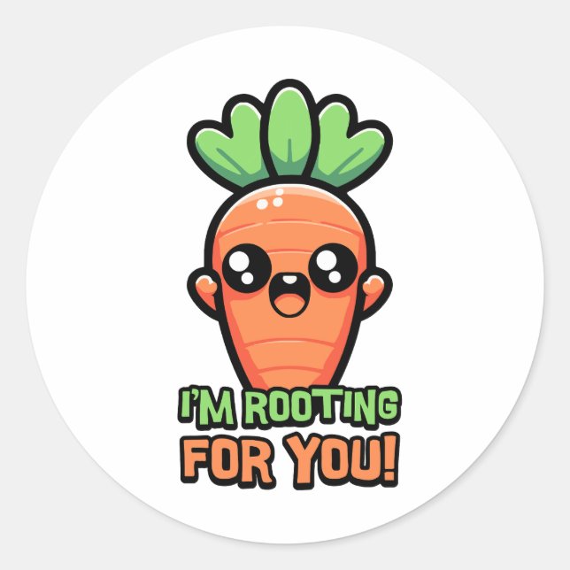 I'm Rooting For You! Cute Carrot Pun Classic Round Sticker (Front)