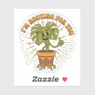 "I'm Rooting For You" Retro Cartoon Monstera Plant Sticker