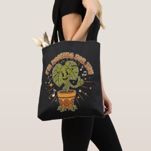 "I'm Rooting For You" Retro Cartoon Monstera Plant Tote Bag