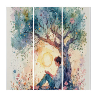 Im Schatten des Lebensbaums Aquarellkunst der Ruhe Triptych