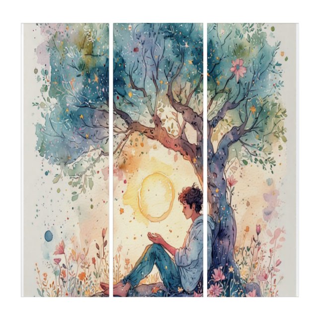 Im Schatten des Lebensbaums Aquarellkunst der Ruhe Triptych (Front)