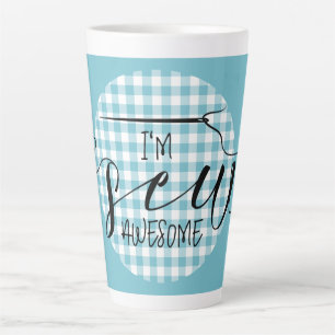 I'm Sew Awesome Blue Gingham Latte Mug