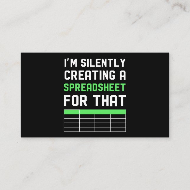 I'm Silently creating a Spreadsheet for that Business Card (Front)