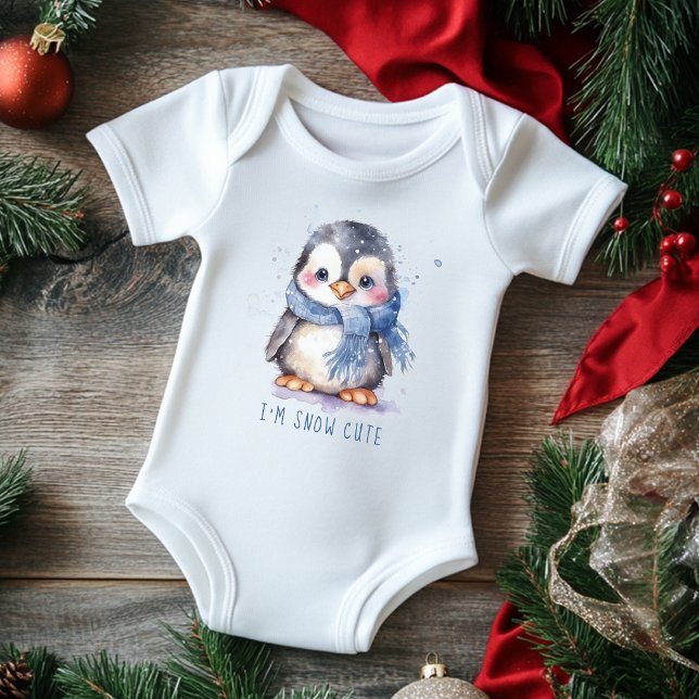 I'm Snow Cute Watercolor Winter Holiday Penguin  Baby Bodysuit (Creator Uploaded)