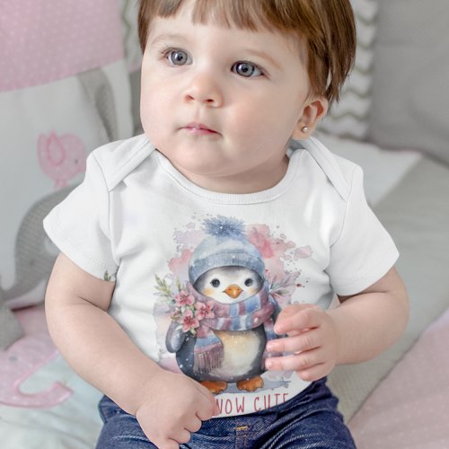 Im Snow Cute Watercolor Winter Holiday Penguin  Baby Bodysuit