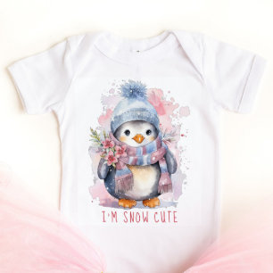 I'm Snow Cute Watercolor Winter Holiday Penguin  Baby Bodysuit
