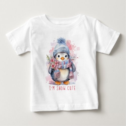 Im Snow Cute Watercolor Winter Holiday Penguin  Baby T_Shirt