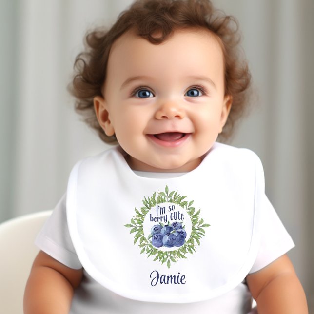 I'm So Berry Cute Blue Blueberry Personalized Name Baby Bib (I'm So Berry Cute Blue Blueberry Personalized Name Baby Bib)