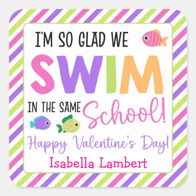 i-m-so-glad-we-swim-in-the-same-school-valentine-square-sticker-zazzle