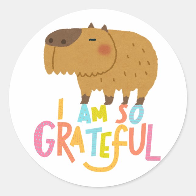 I'm So Grateful Cute Capybara Sticker, Gift Label (Front)