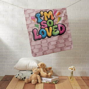 I'm So Loved Graffiti Tag in Light Pink Brick Baby Blanket