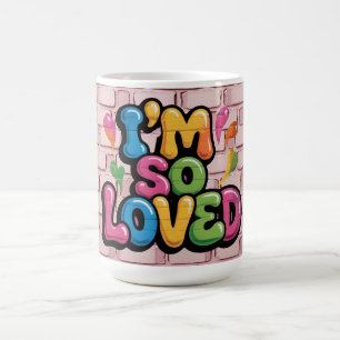 I'm So Loved Graffiti Tag in Light Pink Brick Coffee Mug