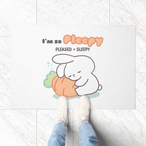 Im so Pleepy Bunny Hugging Carrot Pillow Doormat