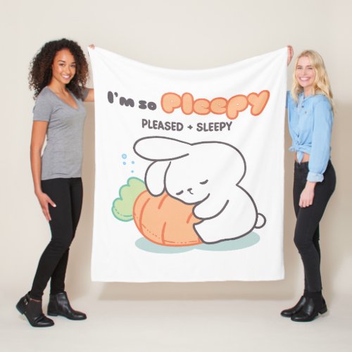 Im so Pleepy Bunny Hugging Carrot Pillow Fleece Blanket