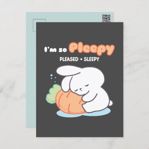 Im so Pleepy Bunny Hugging Carrot Pillow Postcard