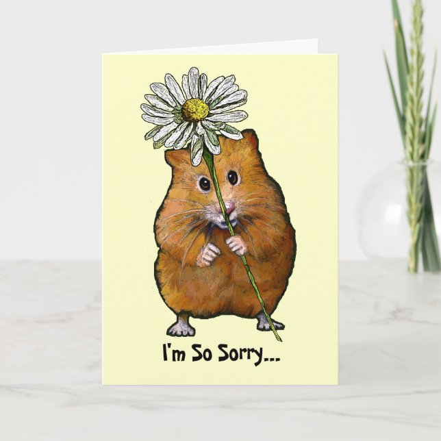 I'm So Sorry, Cute Hamster with Big Daisy, Apology Card (Front)