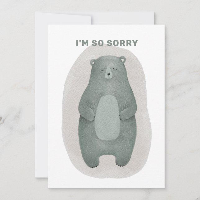 I'm so sorry. Watercolor bear animal. Sympathy (Front)