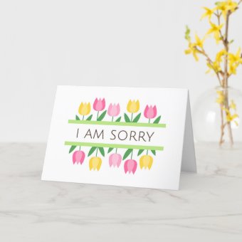I'm sorry greeting card with tulip borders | Zazzle