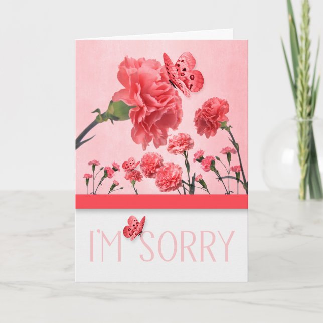 I'm Sorry Pink Carnations with Butterflies Card (Front)