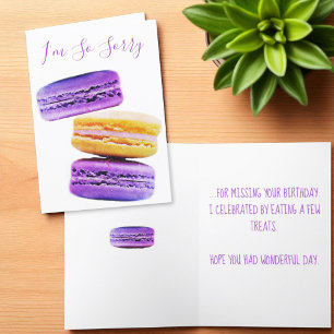 I'm Sorry Purple Macaron Cookies Belated Birthday Card