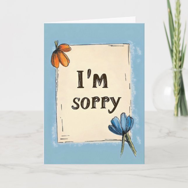 I'm Sorry Simple Flower Blue Holiday Card (Front)
