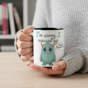 I'm Sorry – Teary-Eyed Cute Monster Apology gift Two-Tone Coffee Mug