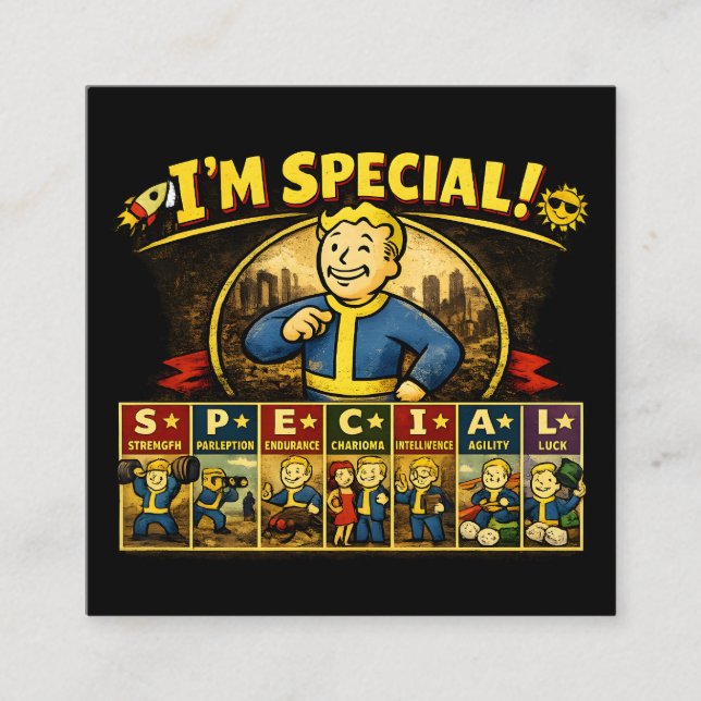 I'm Special | Fallout Inspired Stats Mousepad Square Business Card (Front)