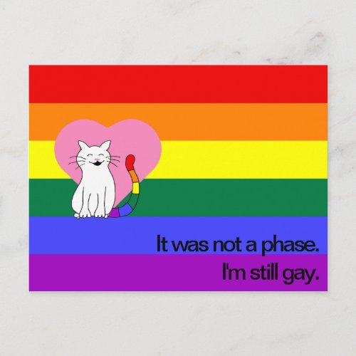 Im Still Gay Cat with LGBT Pride Rainbow Flag Postcard