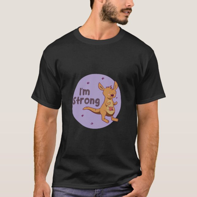 I'm strong Kawaii cute baby Kangaroo brown &purple T-Shirt (Front)