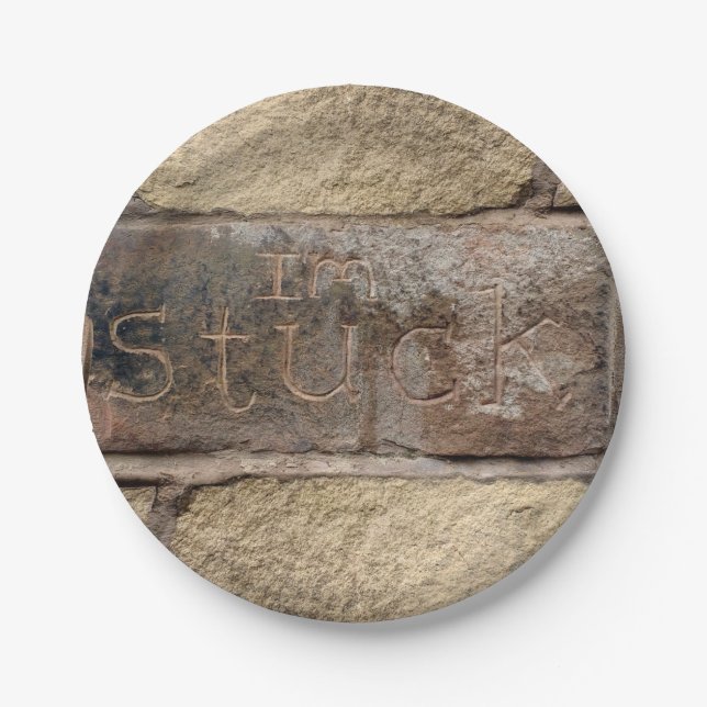 "I'm Stuck" another brick in the wall Paper Plates (Front)