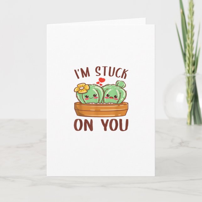 Im Stuck On You Cactus Succulent Valentines Day Cu Card (Front)