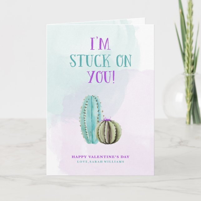 I'm Stuck On You Cactus Valentine Holiday Card (Front)