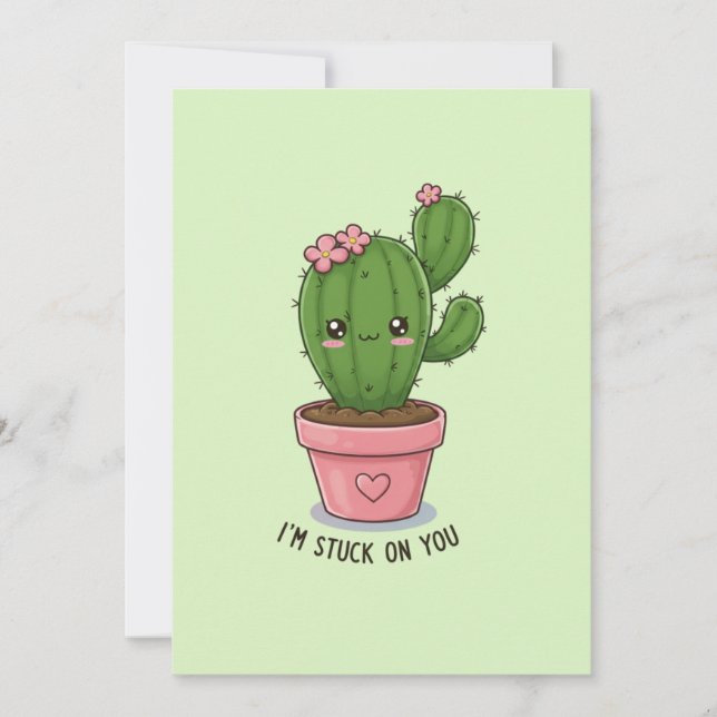 I'm Stuck on You: Cute Cactus Valentine's Day  Holiday Card (Front)