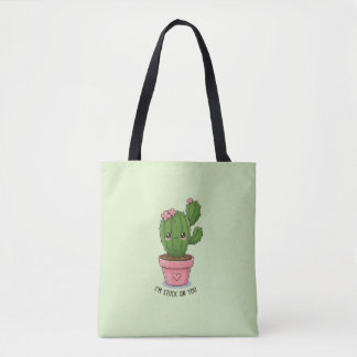 I'm Stuck on You: Cute Cactus Valentine's Day Tote Bag