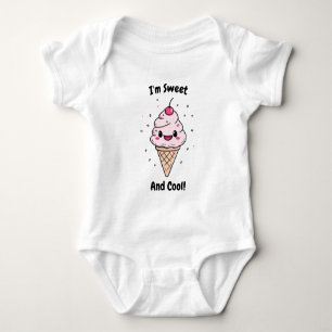 I'm Sweet and Cool!" Cute Ice Cream Cone Design Baby Bodysuit
