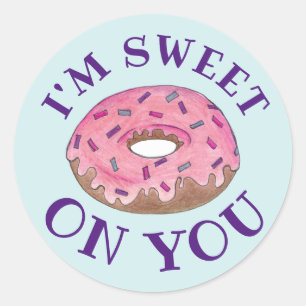 I'm Sweet On You Pink Donut Doughnut Foodie Love Classic Round Sticker