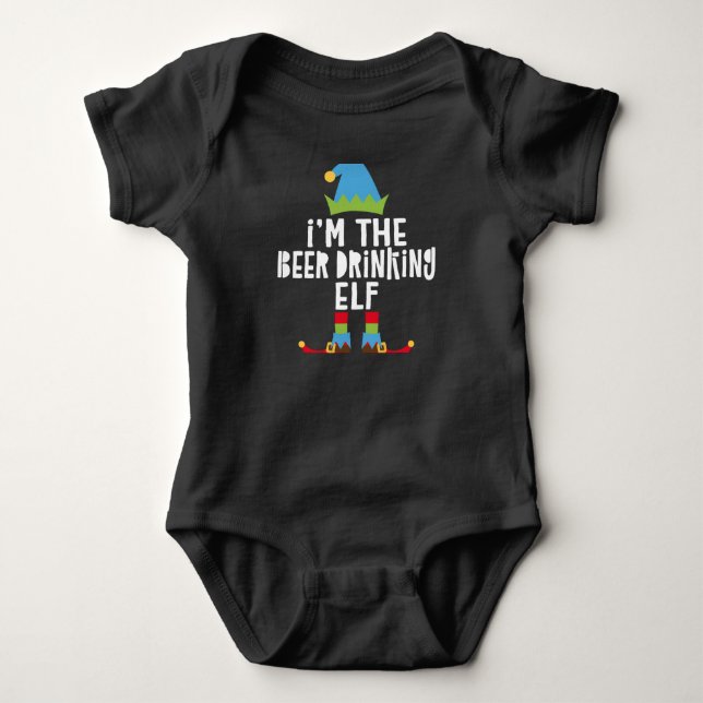 I'm The Beer Drinking Elf  Matching Christmas Baby Bodysuit (Front)