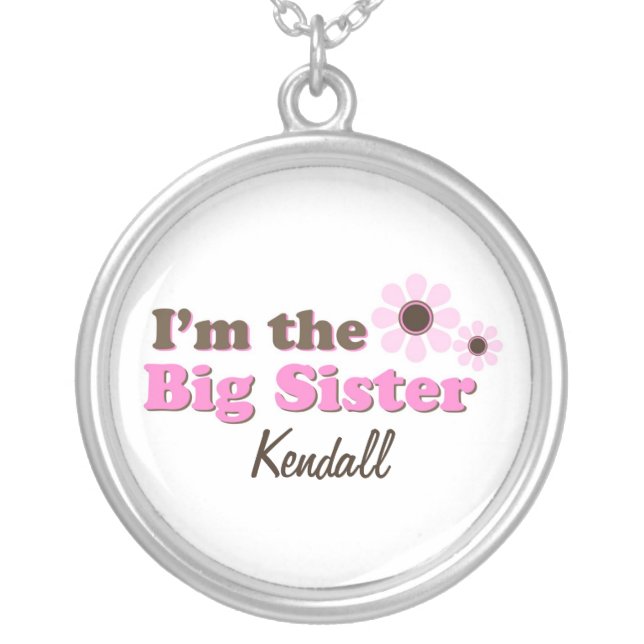 I'm The Big Sister Mod Flowers Personalized Silver Plated Necklace (Front)