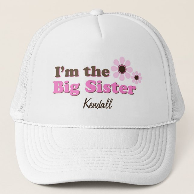 I'm The Big Sister Mod Flowers Personalized Trucker Hat (Front)