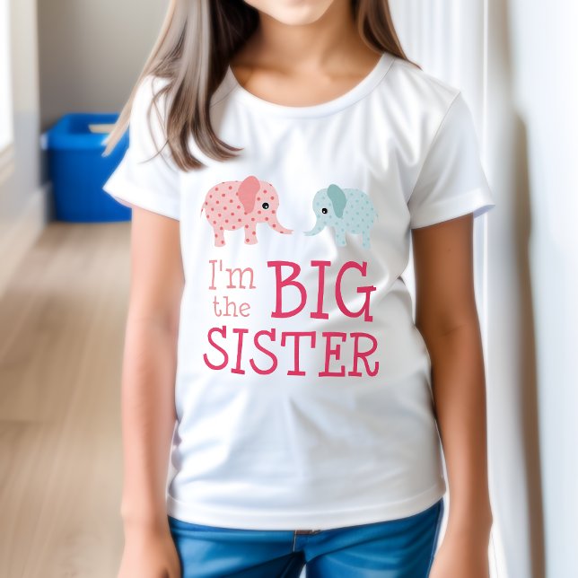 I'm the Big Sister Tee Shirt Cute Elephants Love (Proud Big Sister 💗🐘)