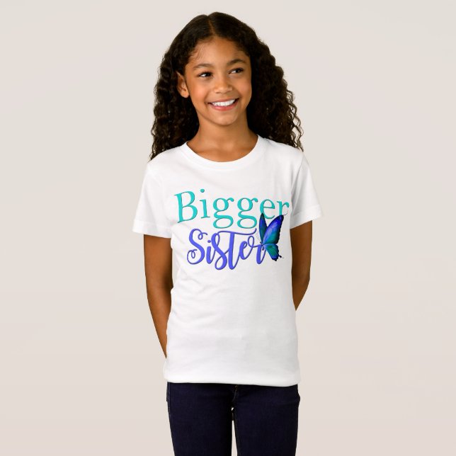 I'm The Bigger Sister Shirt Blue Green Butterfly (Front Full)