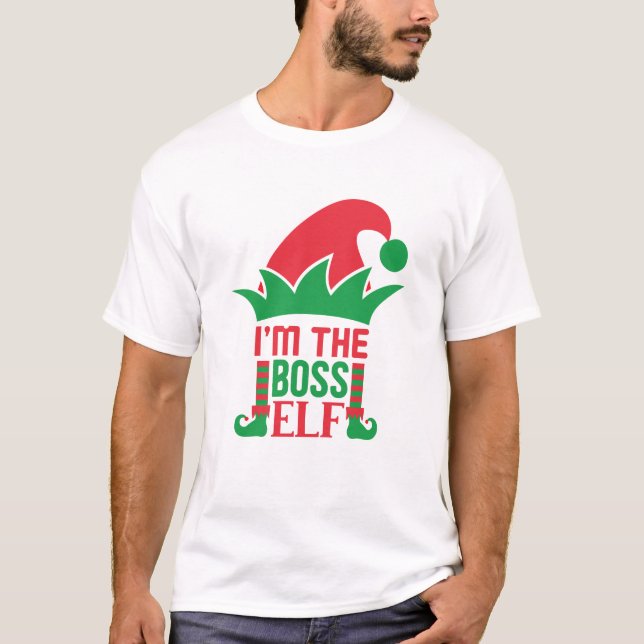 I'm The Boss Elf Funny Elf Christmas T-Shirt (Front)