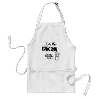I'm The Boss Name Kitchen Black Text Modern Adult Apron